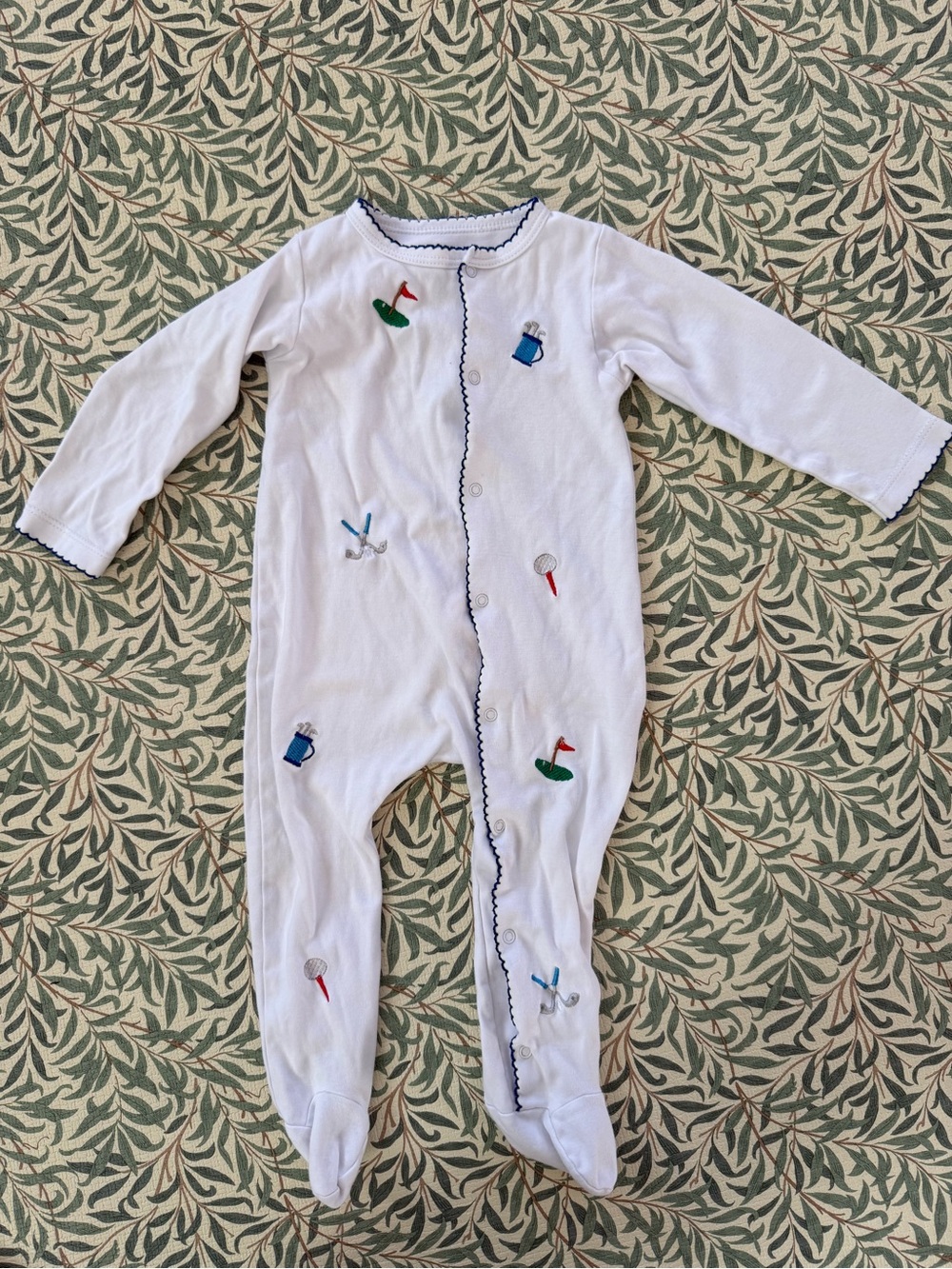 Sammy + Nat White Baby Footie with Navy Trim and Golf Embroidery